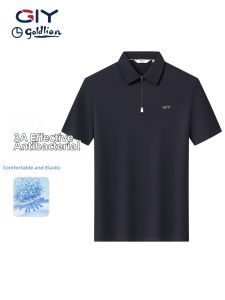 GYgoldlion | Antibacterial Mens Short Sleeve Polo Shirt Breathable Cool Sensation