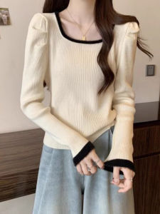 Fashionable French Style Elegant Versatile Youthful Square Neck Knitwear