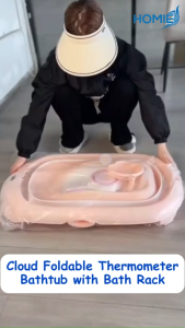 HOMIE Cloud Foldable Thermometer Bathtub with Bath Rack/Anti-slip Mat/Storage Slot/Holes Bath Seat