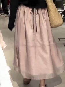 DUOFEIYAN | Pink Lined Chiffon Midi Skirt with A-line Hem