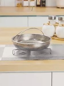Rổ hấp inox đa năng có quai xách vỉ hấp có thể gập lại hỗ trợ chân cho nhà bếp Đường kính lỗ 2mm