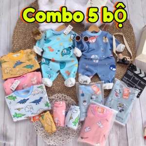 Combo 5 bộ nỉ cao cấp lót lông mềm cho bé trai bé gái từ 4-16kg(ngẫu nhiên)
