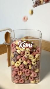 (SATUAN) KEMI Toples Kaca (FREE SENDOK KAYU) dengan Tutup Kayu Kedap Udara Toples Makanan Tempat Penyimpanan Cereal Toples Kotak Bening Kontainer Makanan