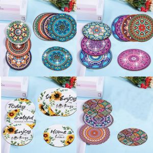 8-Piece Mandala Flower Patterned Wooden Coaster Set: A Stylish & Heat-Resistant Decorative Drink Mat