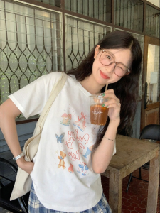imimtuan | Áo Thun Tay Ngắn In Hình Hoạt Hình Phong Cách Retro Giúp Gầy Gọn