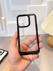 Arylic Phone Case For iPhone 11 12 13 14 15 16 17 Pro Max Clear Case Black frame glossy  Phone Case Luxury  Clear TPU Silicone Protective Case