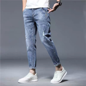 Slim Straight Jeans Mens Spring Summer New Style Elastic Casual Nine Point Long Pants Youth Trendy Cotton Stretch Denim Jeans