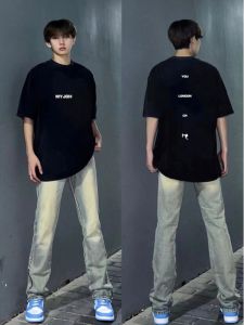 เสื้อยืดแขนสั้นผ้าฝ้ายแท้สำหรับผู้ชาย ทรงหลวม ลายตัวอักษร เสื้อยืดคอกลม สไตล์ลำลอง ฤดูร้อน 2025 แบรนด์ชาติใหม่