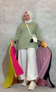 Kaos Oversize Wanita Lengan Panjang Polos Muslim Premium Baju Atasan Wanita Dewasa Kekinian