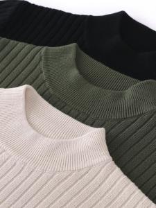 Thickened Long Sleeve Knitted Sweater Womens Autumn Winter Half High Collar Pure Cotton Yarn Overhead Style Base Shirt