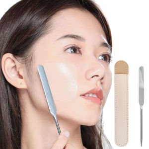 Dorisna Stainless Steel Dual Heads Makeup Toner Spatula Mixing Stick Foundation Cream Mixing Tool Cosmetic Make Up Tool with Bag