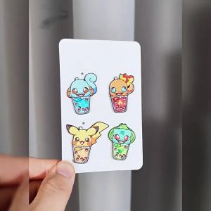 Potdemiel | 4Pcs Pokemon Bubble Tea Enamel Pins Pikachu Bulbasaur Squirtle Charmander Metal Brooch Lapel Badge Backpack Jacket Decor