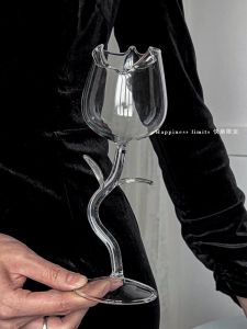 Rose Shaped Glass Cup Creative Atmosphere Cocktail High Footed Wine Glass High Aesthetic Value Internet Famous Red Wine Cup