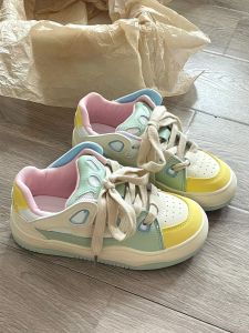 Student Niche Style Original Design Macaron Color Retro Bread Shoes Womens Spring Thick Sole Girlish Style Wave Board Shoes