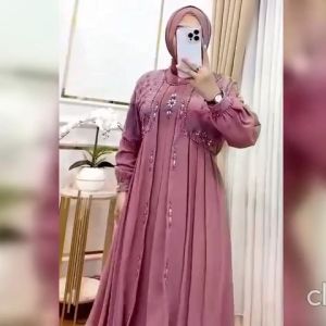 Lanara Dress Brokat Pesta Bahan Ceruty Babydol Full Furing Dress Korean Style Mewah Kekinian Gamis Kasual Muslim Wanita Viral 2024