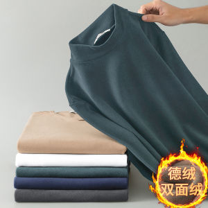 Áo Thun Dài Tay Cổ Cao Lót Lông Cừu Dày Dặn Mùa Thu Đông Cho Nam Áo Thun Cotton Pha Trộn Màu Trơn Dài Vừa Phải