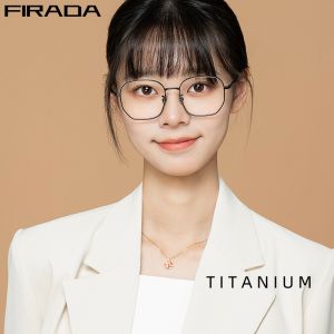 FIRADA Fashion Luxury Eyeglasses Vintage Square Titanium Eyewear Ultra Light Prescription Glasses Frame For Men And Women 95968