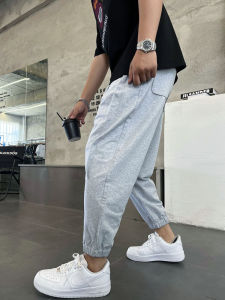 กางเกงกีฬาขาสั้นทรงหลวมสำหรับผู้ชาย กางเกงขายาวลำลองฤดูร้อนบาง กางเกงขายาวสไตล์เกาหลีอเนกประสงค์ กางเกงขายาวทรงเข้ารูปสำหรับผู้ชาย
