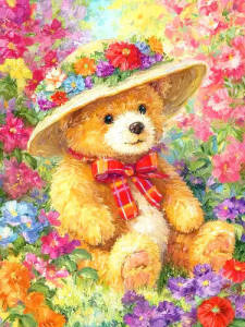 Huacan Diamond Painting Little Bear Flower Diamond Mosaic Animal Complete Kit Wall Decor
