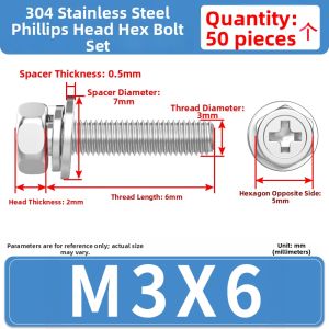 JINJUNTAI | 304 Stainless Steel Cross Head Hex Socket Combination Screws