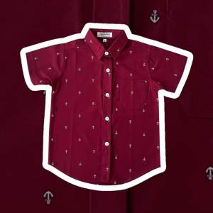 เสื้อเชิ้ตเด็กผู้ชายพิมพ์ลายสมอผ้าอ๊อกฟอร์ด งานไทย
