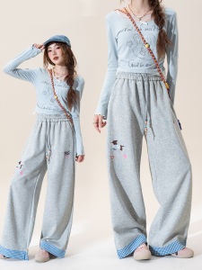 Quần Jeans Nữ Thêu Bổ Cao Bụng Dây Kéo Phong Cách Thư Giãn