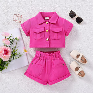 Export Cross-Border Summer Clothes Girl Western Style Denim Short Sleeve Jacket + Shorts Two-piece Set Clothes Infant Summer Clothes