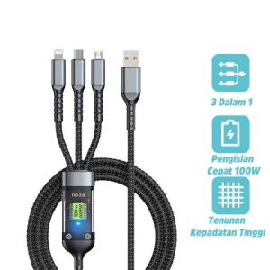 KABEL DATA 3IN1 100W SUPER FAST CHARGING USB MICRO / LIGHTNING / TYPE-C DATA CABLE FAST CHARGING