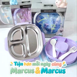 Hộp Đựng Thức Ăn Bằng Thép Không Gỉ Marcus & Marcus - Họa Tiết Xanh Dương (2 Tầng)