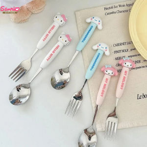 ULEEK Christmas Miniso 2pcs  Cinnamoroll Hello Kitty Kuromi Cartoon Baby Tableware Set Childrens Spoon Fork  Utensils Feeding Tableware