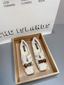 New Chinese Style Embroidered Flower Fleece Lined Bean Shoes Womens mid Heel Single Shoes Autumn Winter New Fluffy Cheongsam Shoes