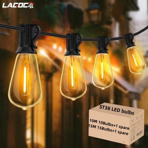 15M/10M Outdoor Waterproof String Lights ST38 Dimmable LED Garden Party Lights For Patio Holiday Wedding Lights
