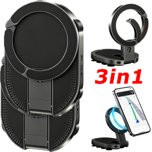 Universal Foldable Magnetic Mobile Phone Stand / 360 Degree Rotation 3-in-1 Suction Cup Holder / Detachable Lazy Mount for Smartphones and Tablets