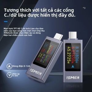KWS-2303C Màn Hình Hiển Thị Kỹ Thuật Số Đa Chức Năng DC Ampe Kế Điện Áp 4-30V 0-12A Type-C Bút Thử Điện Cho Sạc Điện Thoại Thử Nghiệm 16 Trong 1