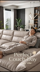 👍Leather-Aire Sofa(Free🚚🔨)Type 868 Cream Black Sofa Light Luxury Style Living Room Sofa