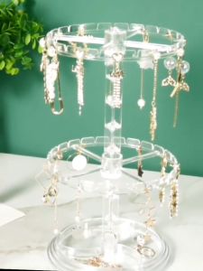 3 Warna Rak Display Putar Matahari 2 Susun Rak Pajangan Rak Display Putar Mini Kecil Anting-anting Perhiasan Rak Pajangan Plastik Untuk Gantungan Kunci Rak Tempat Gelang