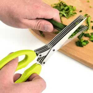 Multi-functional Stainless Steel 5 Layer Kitchen Scissors Pepper Shredded Chopped Scallion Cutter Laver Cut Cooking Tool