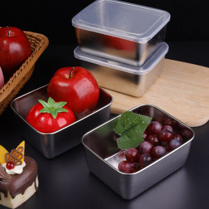 Stainless Steel Storage Box with Lid Organizer Crisper Fresh-Keeping Seal Freezer Food Container