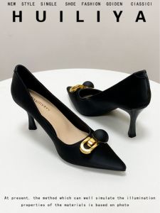 ฝรั่งเศส เรียบหรู รองเท้าส้นสูงเล็ก ผู้หญิง ส้นบาง นุ่ม ท่อนล่างเดินทาง สีดำ รองเท้าทํางาน หนัง รองเท้า ทันสมัย สไตล์โรมัน