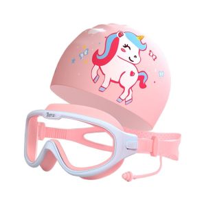 หมวกว่ายน้ำเด็ก แว่นตาว่ายน้ำเด็ก Goggles หมวกว่ายน้ำลายการ์ตูน แว่นตาดำน้ำ หมวกว่ายน้ำซิลิโคน ชุดแว่นตาว่ายน้ำเด็ก แว่นตาดำน้ำ กรอบใหญ่แฟชั่น