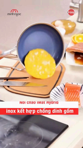 Chảo iMat Hybrid lòng xanh nhiều cỡ 18 | 22 I 26 I 28 (cm) inox nguyên khối đáy liền.Chiên xào nấu