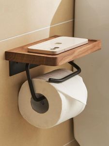Bathroom Wall-Mounted Toilet Paper Holder No-Drill Space Aluminum Roll Paper Holder Toilet Bathroom Storage Shelf Tissue Box