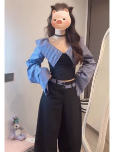 YUEZHONGWEI | Color Block Striped Off Shoulder Long Sleeve Shirt