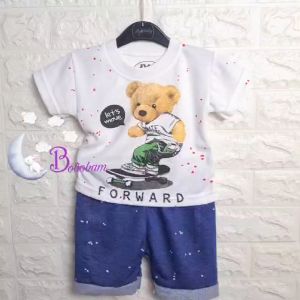 BAJU BAYI ECER CASUAL KASUAL SETELAN ANAK LAKI-LAKI BEAR CELANA KOTAK TRENDY KECE / SETELAN ANAK HARGA GROSIR