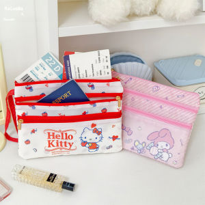 Sanrio | Sanrio Hello Kitty Waterproof Travel Passport Bag - 3 Layer Cartoon Storage Pouch for Documents & Tickets