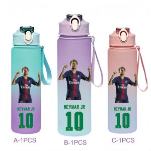 Bandai | 750ML Messi Modrić Neymar Football Star Straw Water Cup Portable Fitness Drink Bottle Kettle Leakproof Drinkware Fans Gifts