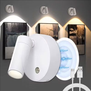 LED Light Magnetic USB Rechargeable Wall Light Spotlight Wireless No Punch Reading Light With Touch Switch Dimmable Bedside Lamp