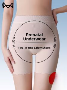 Miiow | Maternity Safety Pants Womens Underwear Thin High Waist Belly Support Seamless Base Layer Shorts Summer Anti-Light Walking