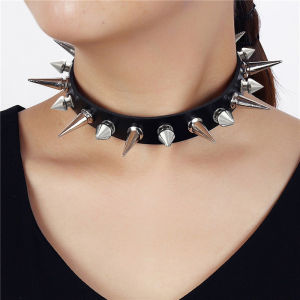 Punk Long Spike Choker Faux Leather Collar for Women Men Cool Big Rivets Studded Chocker Goth Style Necklace Accessories 2025