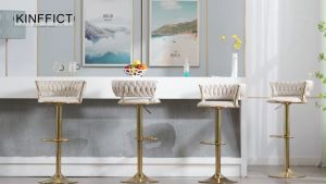 Fabric Velvet Woven Bar Stool Lift Rotate Adjustable Height Celebrity Nordic Fashion Light Luxury Swivel Bar Stool Chair